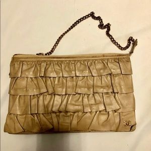 Chanel ruffle camel evening bag